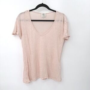 Second Female Peony Linen V-Neck‎ Tee Women M Pink Capsule Basic Coastal Summer